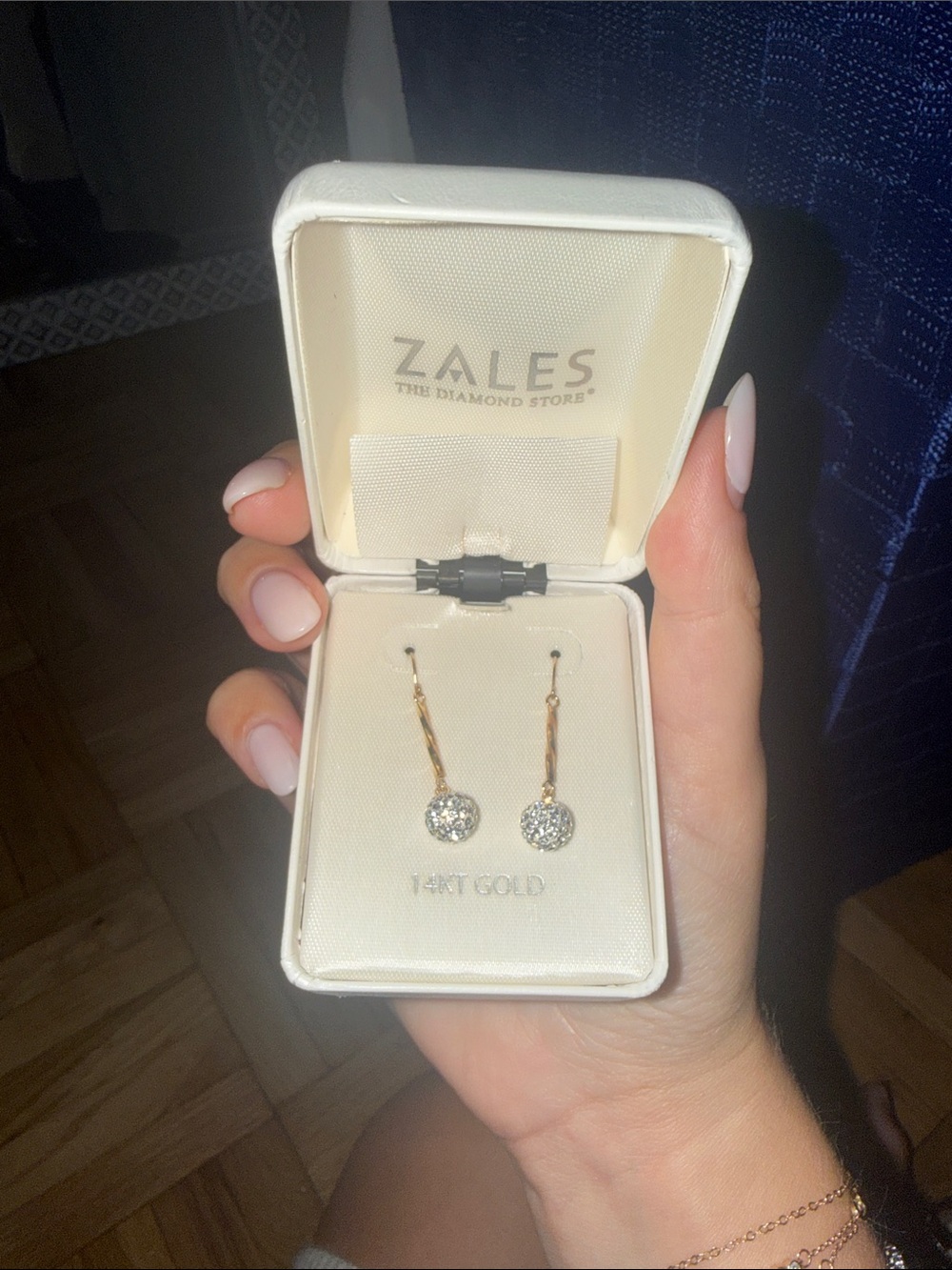 Zales 14KT Gold Drop Earrings with White Pavé Diamond Spheres - White/Gold
